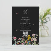 Waterverf wilde bloementuin bruiloft Zwart Boho Save The Date (Staand voorkant)