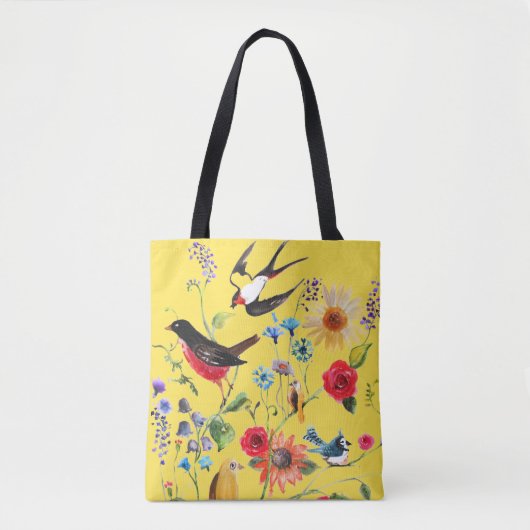Waterverf wilde bloemenvogels tote bag (Voorkant)