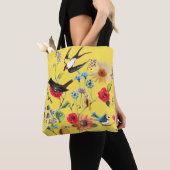Waterverf wilde bloemenvogels tote bag (Dichtbij)