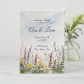 Waterverf Wilde Bloemenwei | Rustieke Boho Bruilof Kaart (Staand voorkant)