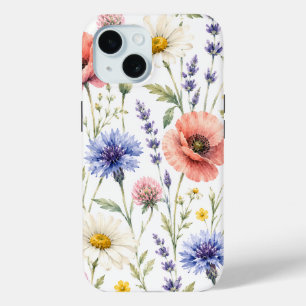 Waterverf Wilde Bloemenweide Bloemig iPhone 15 Case
