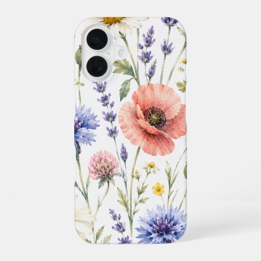 Waterverf Wilde Bloemenweide Bloemig iPhone 16 Hoesje (Achterkant)