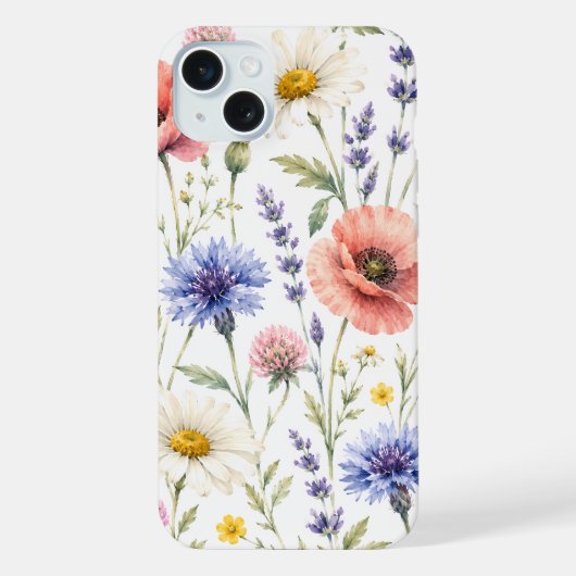 Waterverf Wilde Bloemenweide Bloemig iPhone Hoesje (Achterkant)