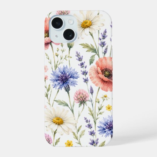 Waterverf Wilde Bloemenweide Bloemstuk iPhone 15 Case (Achterkant)