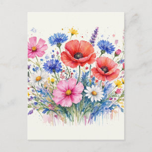 Waterverf Wilde Bloemenweide Boeket Bloemschilderk Briefkaart