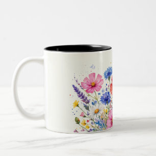 Waterverf Wilde Bloemenweide Boeket Bloemstuk Kuns Tweekleurige Koffiemok