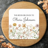 Waterverf Wilde Bloemenweide Ex-Libris Vierkante Sticker