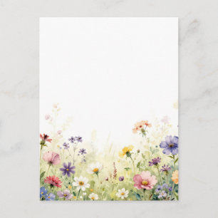Waterverf Wilde Bloemenweide Pastel Bloemenrand Briefkaart