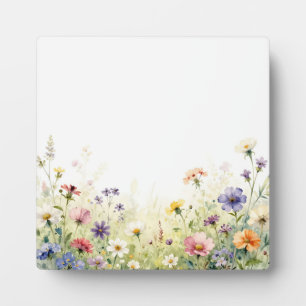 Waterverf Wilde Bloemenweide Pastel Bloemenrand Fotoplaat