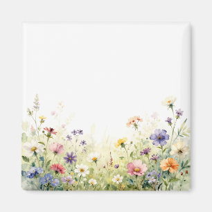 Waterverf Wilde Bloemenweide Pastel Bloemenrand Magneet