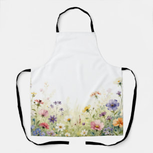 Waterverf Wilde Bloemenweide Pastel Bloemenrand Schort