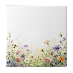 Waterverf Wilde Bloemenweide Pasteltinten Bloemeng Tegeltje