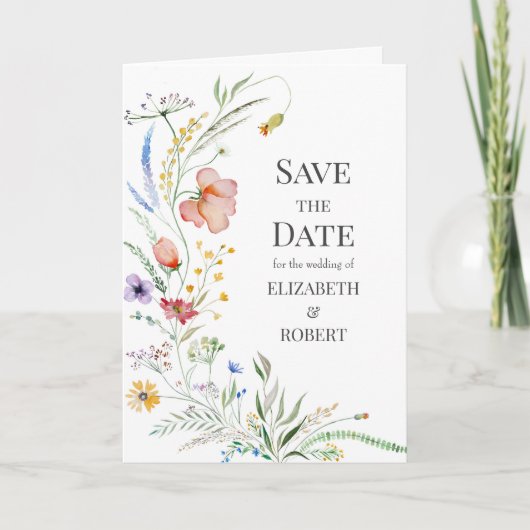 Waterverf Wilde Bloemenweide Save the Date Kaart (Voorkant)
