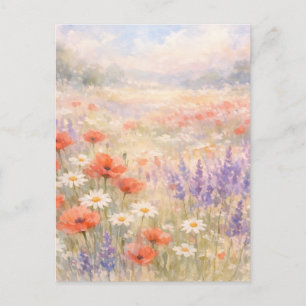 Waterverf Wilde Bloemenweide Scene Briefkaart