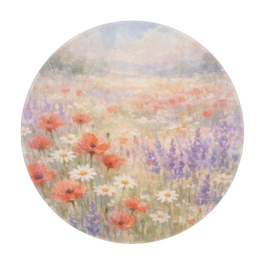 Waterverf Wilde Bloemenweide Scène Snijplank (Voorkant)