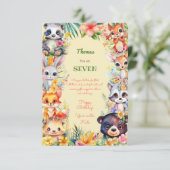 Waterverf Wilde bosdieren kinder Happy Birthday Kaart (Staand voorkant)