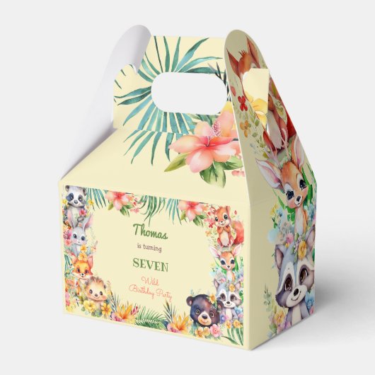 Waterverf Wilde bosdieren kinderen verjaardag Bedankdoosjes (Voorkant Zijde)