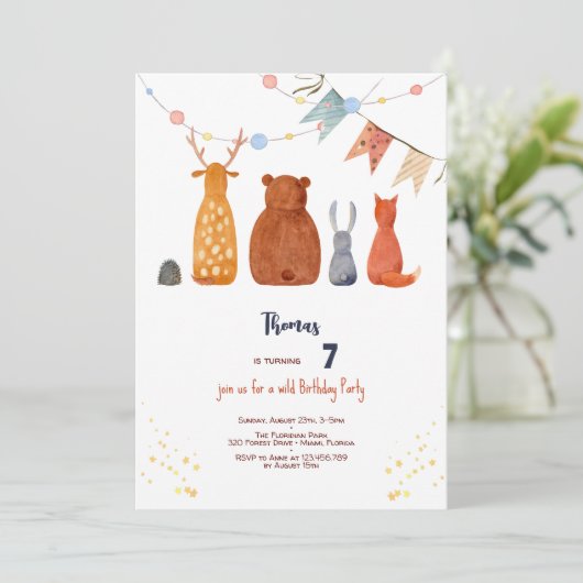 Waterverf Wilde bosdieren kinderen verjaardag Kaart (Staand voorkant)