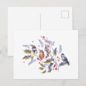 Waterverf wilde bosvogels en rode bessen briefkaart (Voorkant / Achterkant)