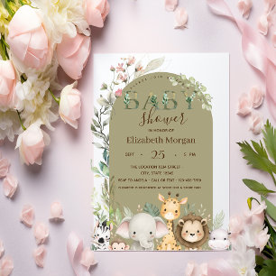 Waterverf Wilde Dieren Bloemen Baby Shower Kaart