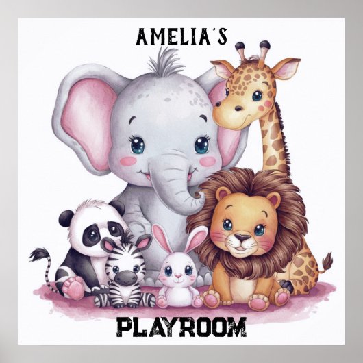 Waterverf wilde dieren familie#6 poster (Voorkant)