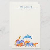 Waterverf wilde dieren rennen samen briefpapier (Voorkant / Achterkant)