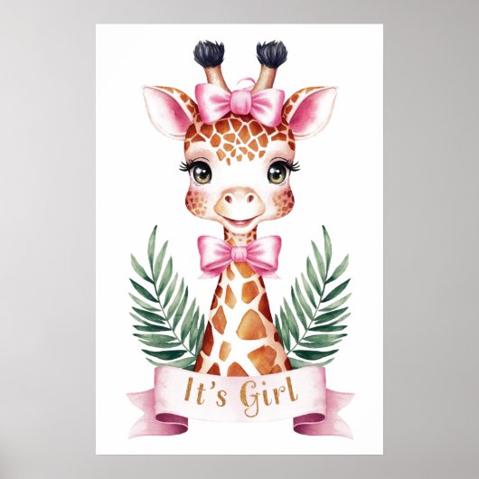 Waterverf wilde dierlijke giraffe Het is meisje #  Poster (Voorkant)