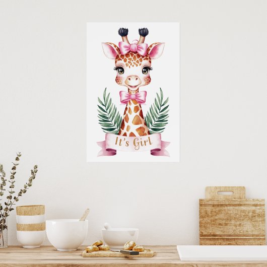 Waterverf wilde dierlijke giraffe Het is meisje #  Poster (Keuken)