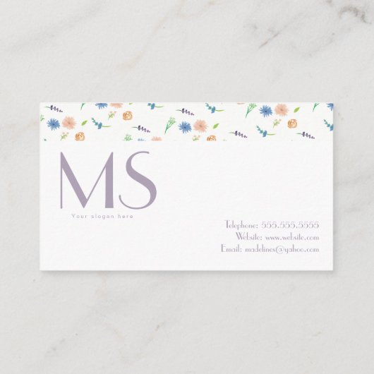 Waterverf Wilde flora Botanische Event Designer Visitekaartje (Achterkant)