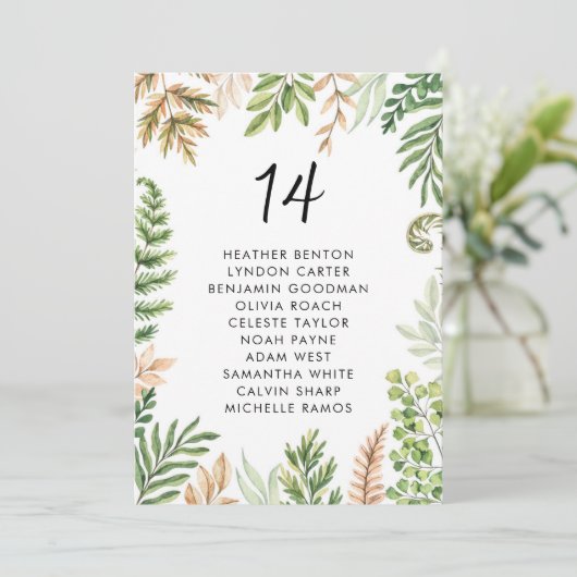 Waterverf Wilde Foliage Wedding Kaart (Staand voorkant)