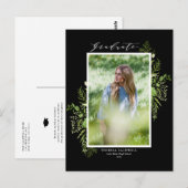 Waterverf Wilde Groene Blad Black Afstuderen Briefkaart (Voorkant / Achterkant)
