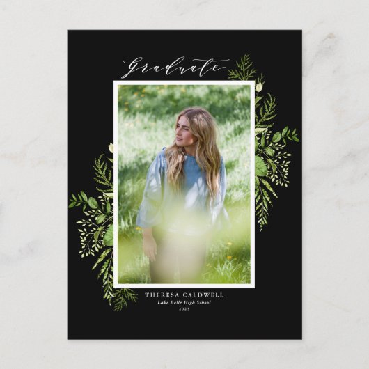 Waterverf Wilde Groene Blad Black Afstuderen Briefkaart (Voorkant)