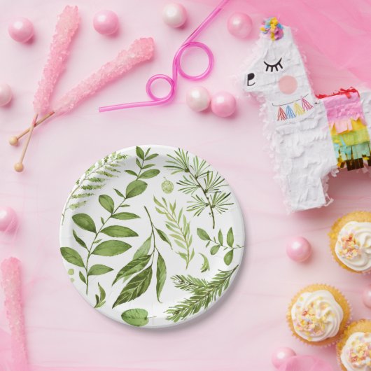 Waterverf wilde groene bladeren Cluster Papieren Bordje (Feest)