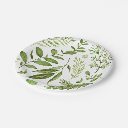 Waterverf wilde groene bladeren Cluster Papieren Bordje (Gekanteld)
