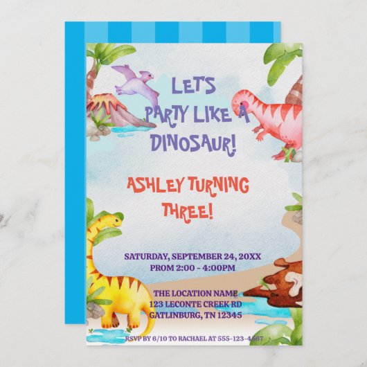 Waterverf Wilde Oerwoud Dinosaurus Verjaardag Kaart (Voorkant / Achterkant)