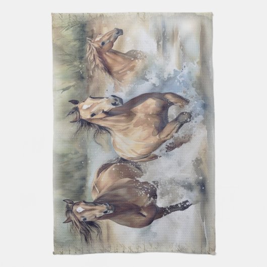 Waterverf wilde paarden theedoek (Verticaal)