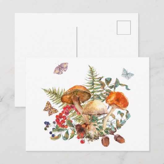 Waterverf wilde paddenstoelen, bessen, eikels briefkaart (Voorkant / Achterkant)