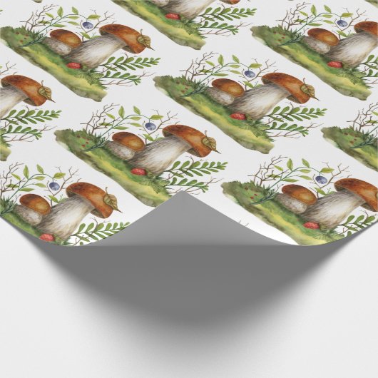 Waterverf wilde paddenstoelen en bessen cadeaupapier (Hoek)