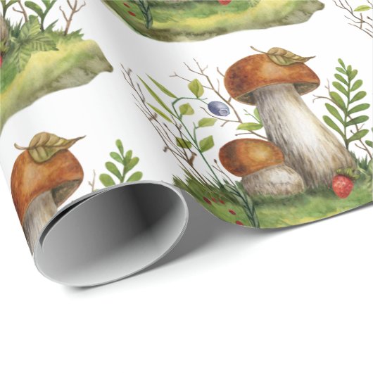 Waterverf wilde paddenstoelen en bessen cadeaupapier (Rol Hoek)