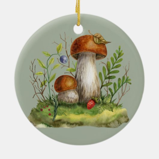 Waterverf wilde paddenstoelen en bessen keramisch ornament (Achterkant)