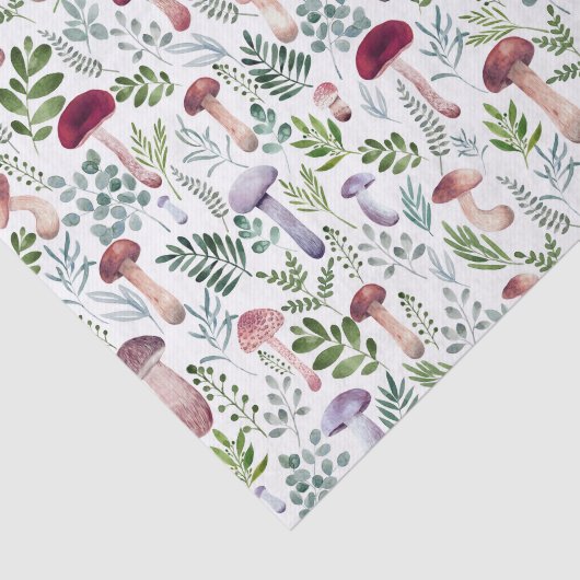 Waterverf Wilde paddenstoelen en bladeren Patroon Tissuepapier (Detail)