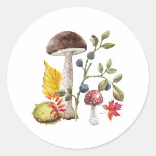 Waterverf Wilde paddenstoelen, herfst leder, besse Ronde Sticker