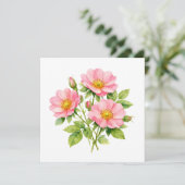 Waterverf Wilde Roze Rozen Kaart (Staand voorkant)
