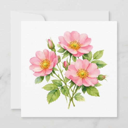 Waterverf Wilde Roze Rozen Kaart (Voorkant)