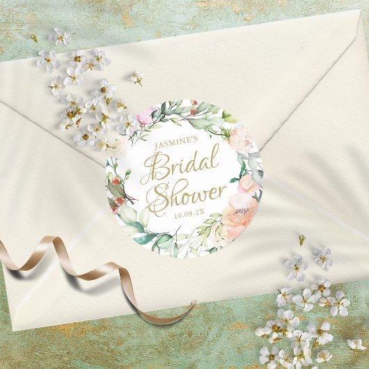 Waterverf Wilde Rozen Bruiloftsshower Favor Ronde Sticker