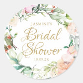 Waterverf Wilde Rozen Bruiloftsshower Favor Ronde Sticker (Voorkant)