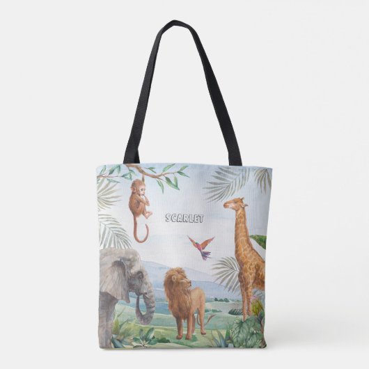 Waterverf Wilde Safari Oerwoud Afrikaanse Dieren Tote Bag (Achterkant)