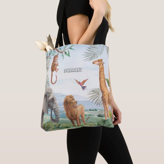 Waterverf Wilde Safari Oerwoud Afrikaanse Dieren Tote Bag (Dichtbij)