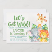 Waterverf wilde safaridieren verjaardagsuitnodigin kaart (Voorkant)