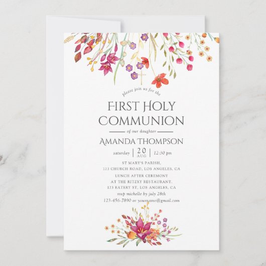 Waterverf Wilde Vloer Eerste Heilige Communie Kaart (Voorkant)